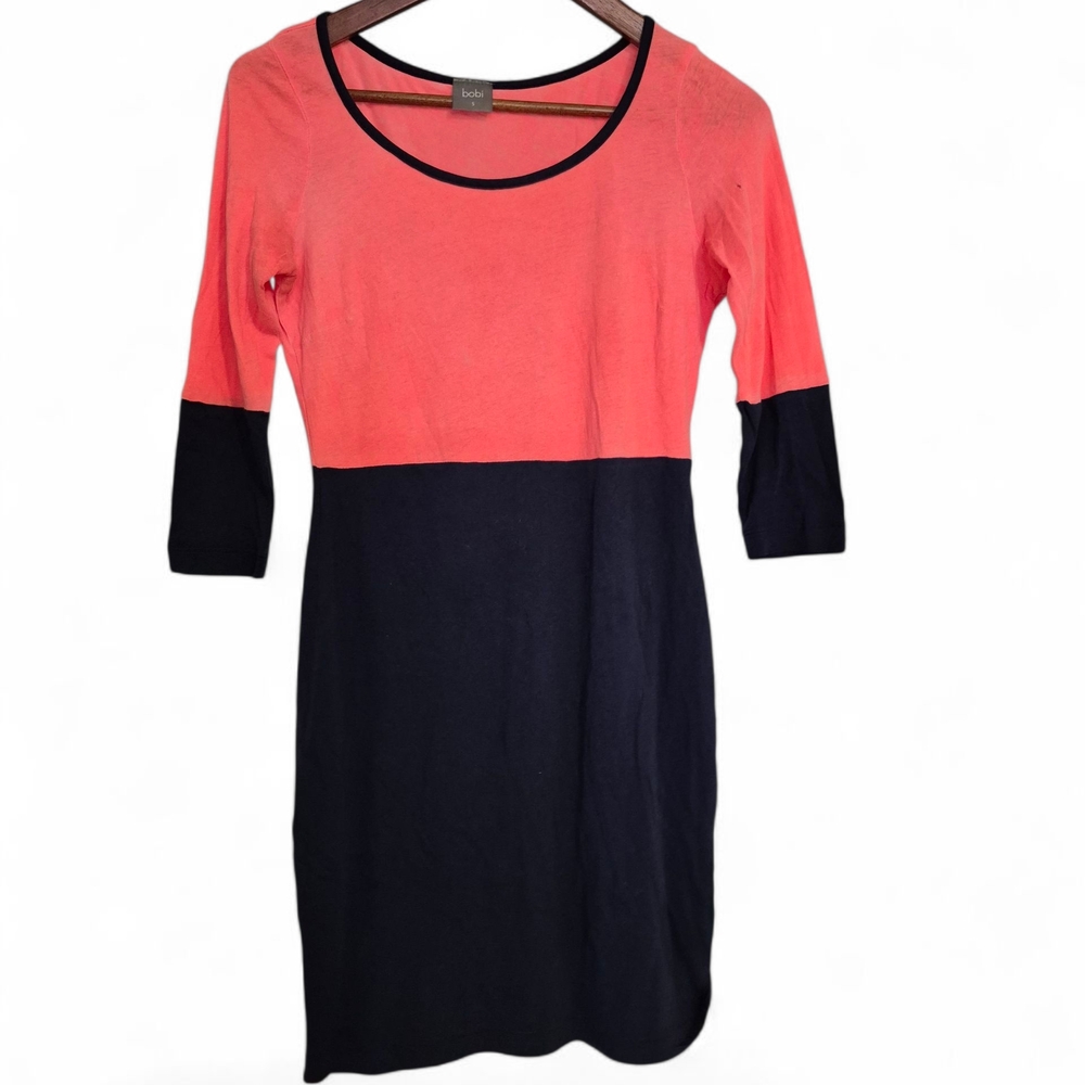 bobi Coral and Black Long Sleeve Dress